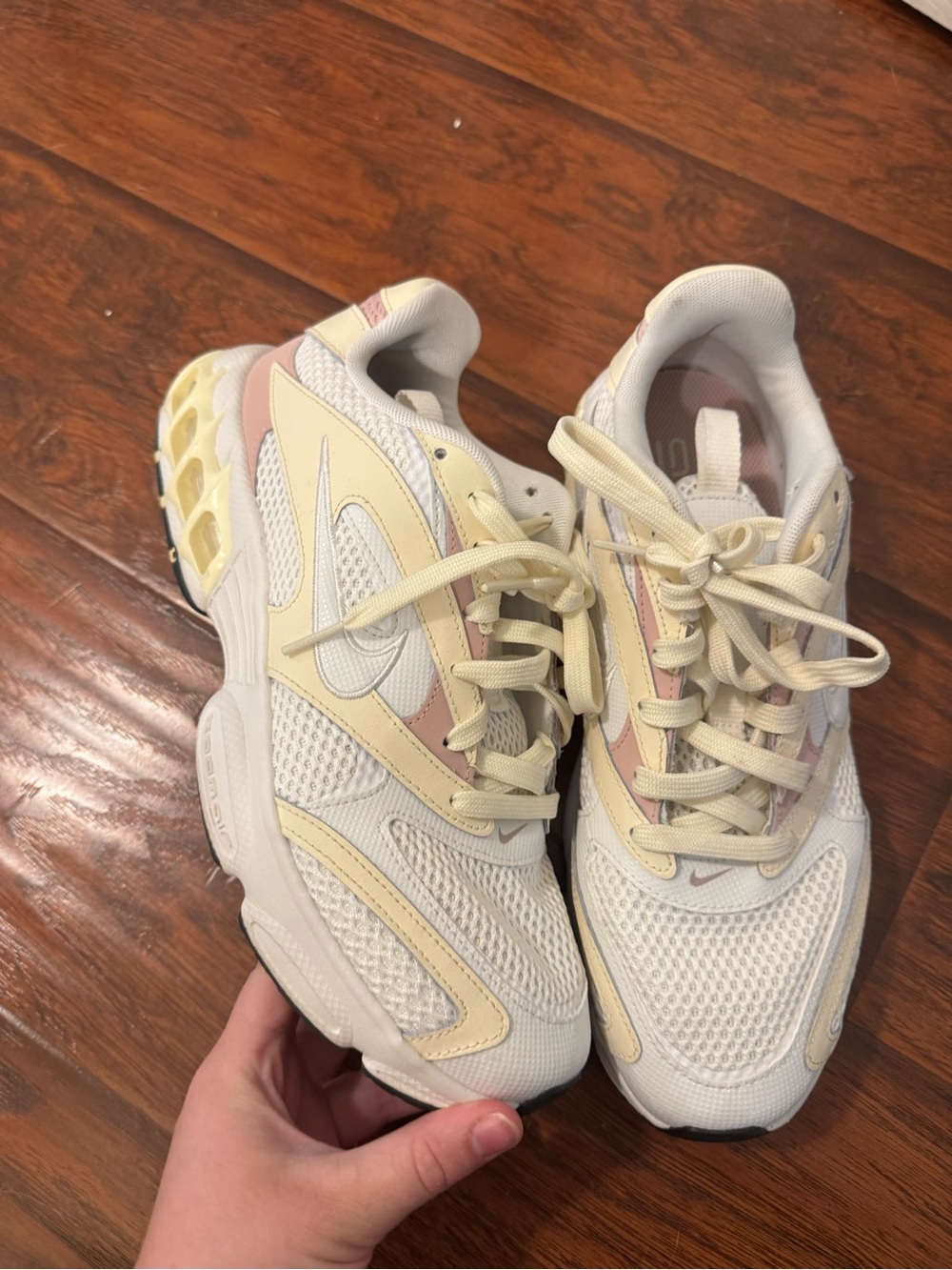 Women’s Cream & Pink Mesh Athletic Sneakers